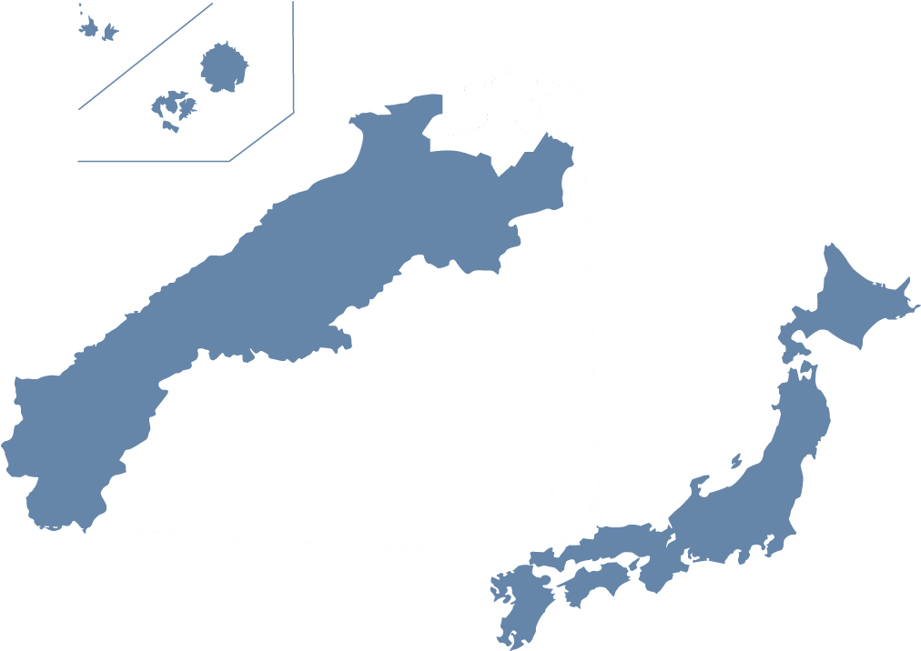 日本の図形と島根県の図形から松江市の位置を表示
